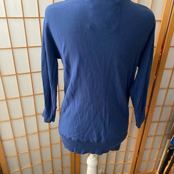 Abercrombie & Fitch Women Sweater Small Blue Cardigan Logo Pockets Qtr Sleeve - Picture 4 of 5